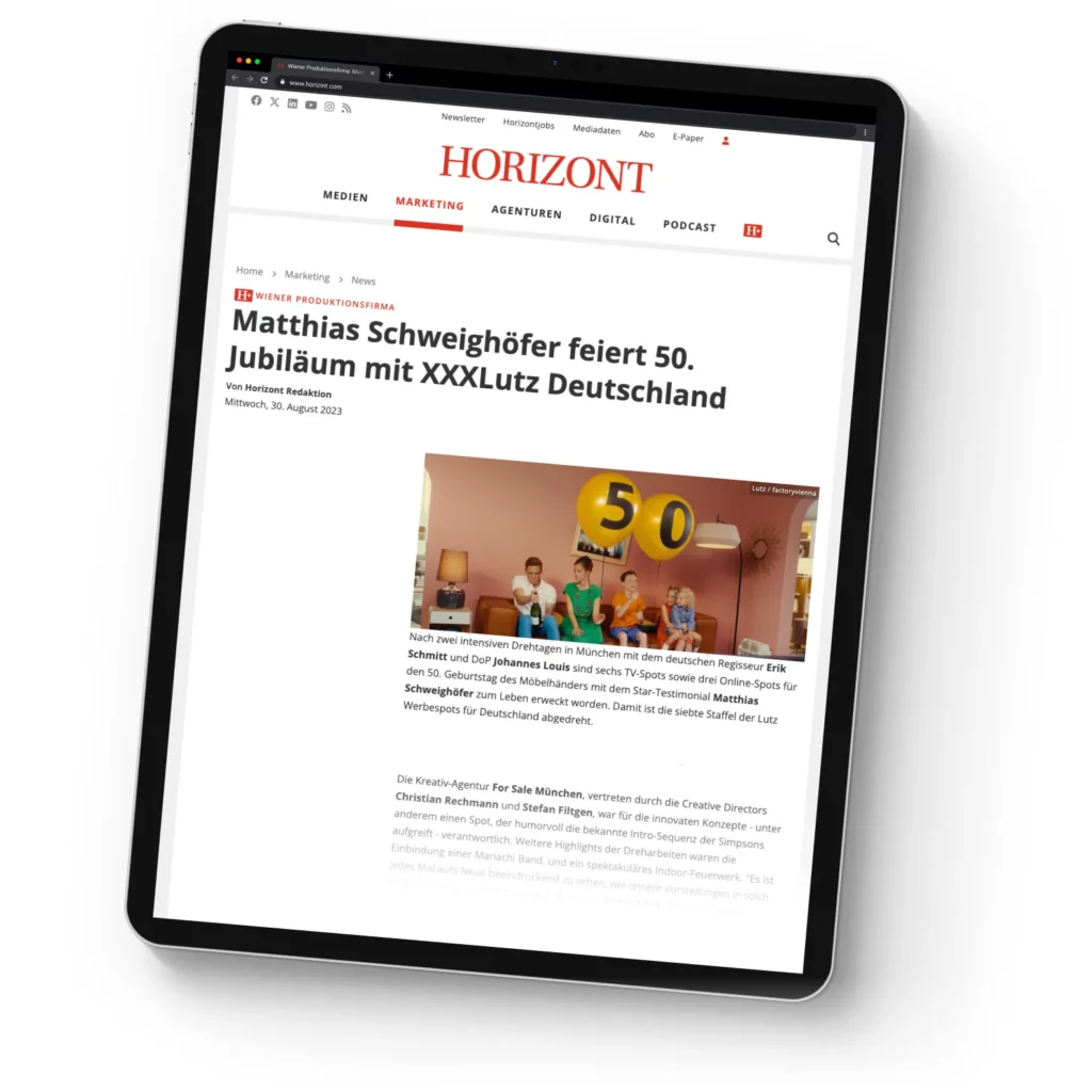 Horizont Beitrag &uuml;ber das 50. XXXLutz Jubil&auml;um