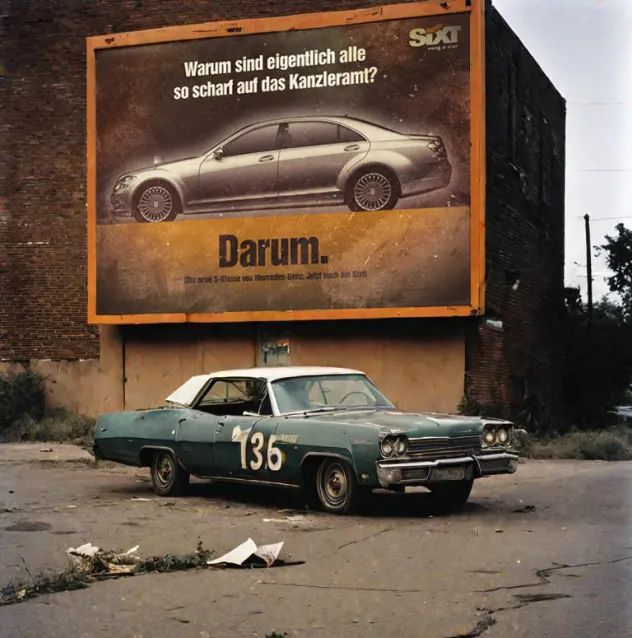 Altes Auto vor einem Sixt Plakat