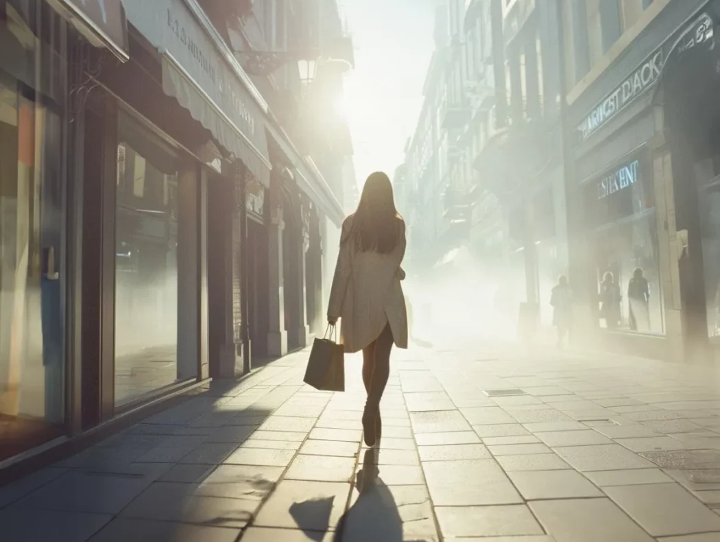 Frau läuft durch die Straße