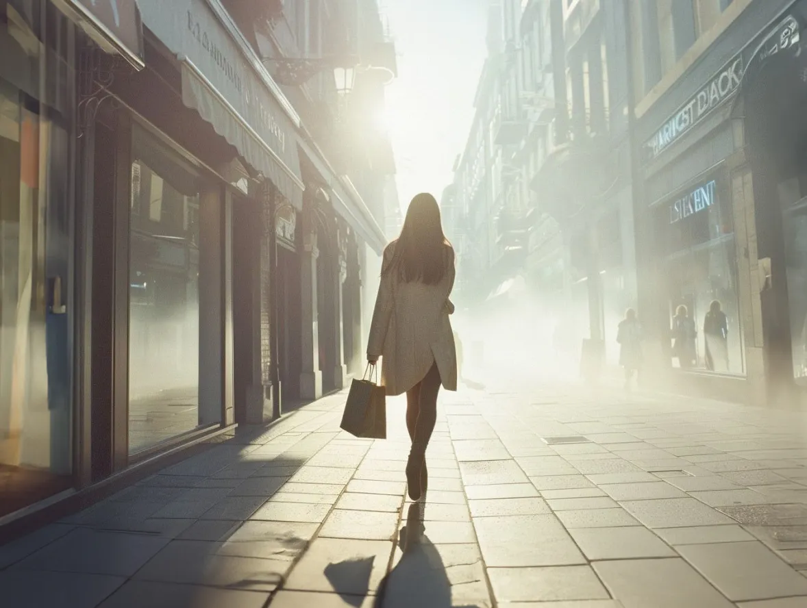 Frau läuft durch die Straße